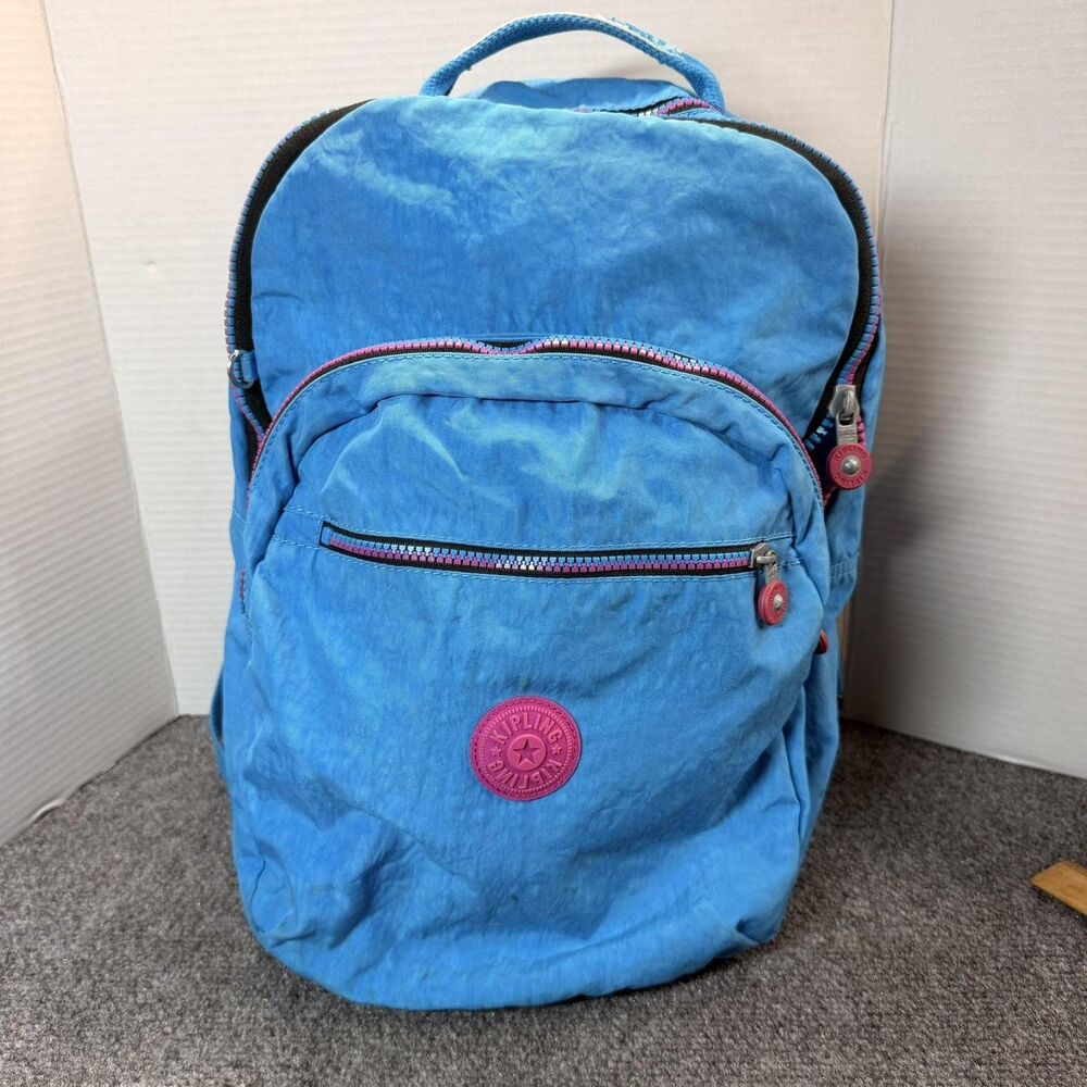 Kipling Blue 17" Laptop Backpack Soft Case Adjustable Straps Women Daypack